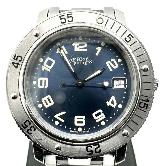 HERMES Clipper Diver CL7.710 Date Quartz Stainless Steel Blue Silver Men's Watch
